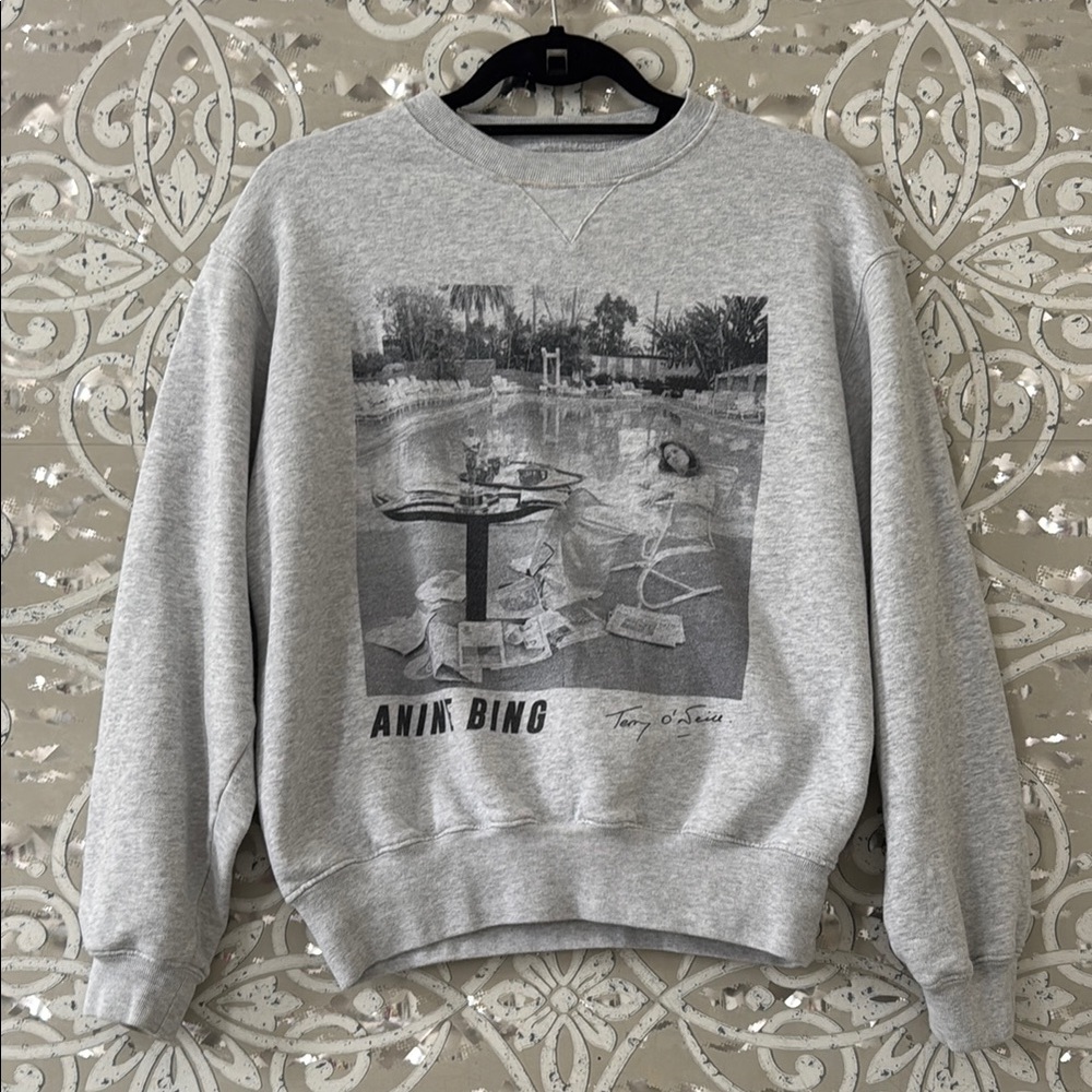 ANINE BING Grey Black Terry O’Neil Graphic Sweatshirt XS